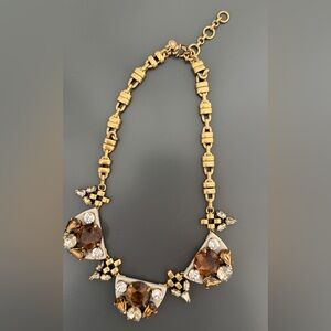 J.Crew Statement Necklace with Amber & Crystal Gemstones | Vintage Luxe
